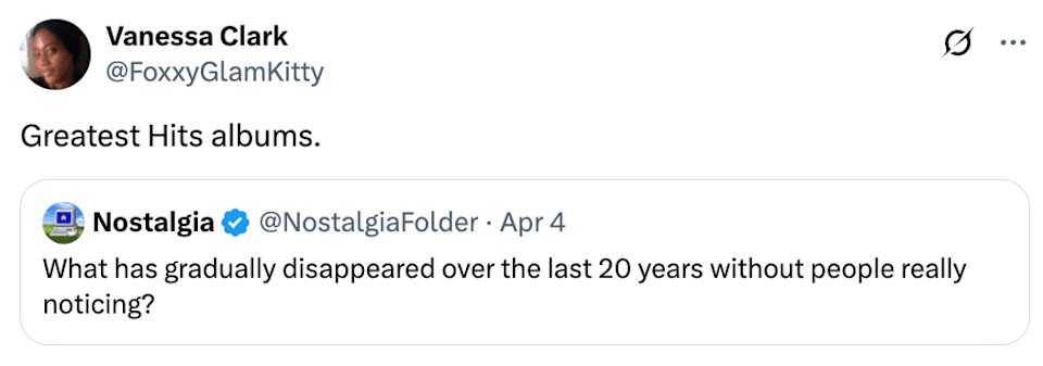 Tweet de Vanessa Clark responde a pedir a nostalgia pelo passado "O melhor álbum" Como algo gradualmente desapareceu