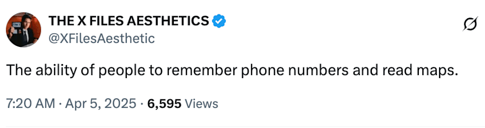 Tweet sobre como as pessoas se lembram de números de telefone historicamente e leem mapas
