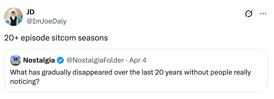Tweet de @imjoedaly: "Mais de 20 temporadas teatrais em quadrinhos" Em resposta a uma pergunta sobre o que desapareceu gradualmente nos últimos vinte anos